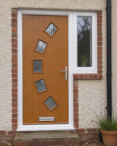 5 Squared Curved Glazed Composite Front Door In Oak