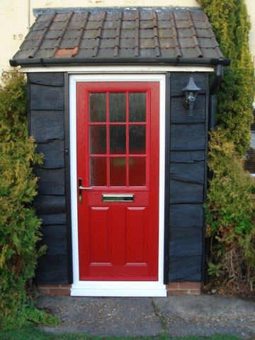 2 Panel 1 Grill Composite Front Door in Red