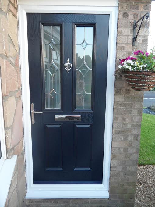 2 Panel 2 Square Crystal Diamond Composite Front Door in Blue