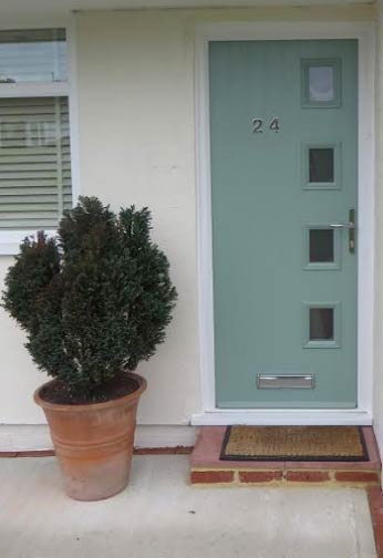 4 Square (off set) Glazed Composite Front Door in Chartwell Green