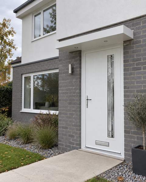 Cottage Long Off Set Matrix Composite Front Door In White