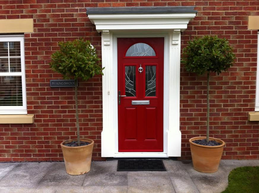 2 Panel 2 Square 1 Arch Abstract Composite Front Door in Red