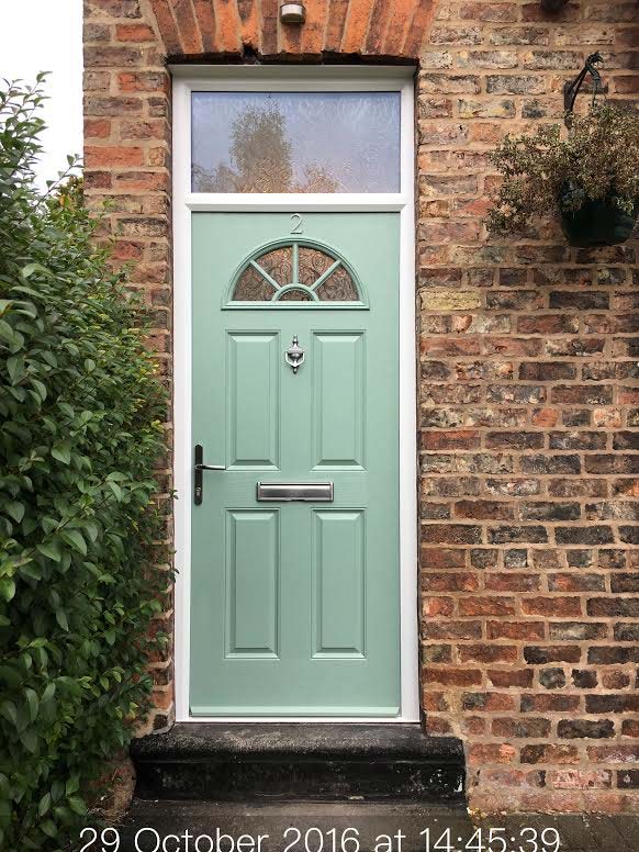 4 Panel Sunburst Composite Front Door in Chartwell Green
