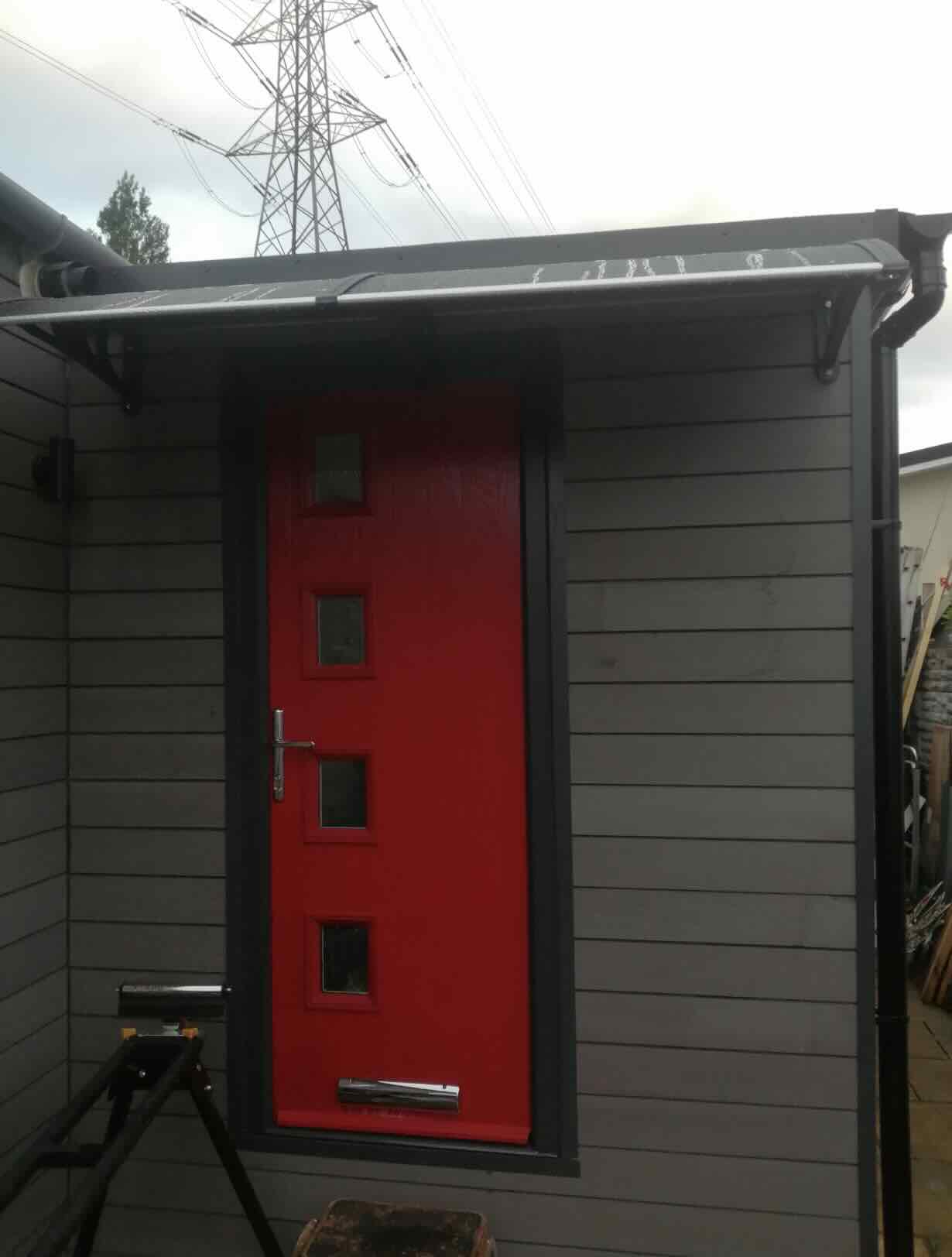 4 Square Offset Composite Door in Poppy Red