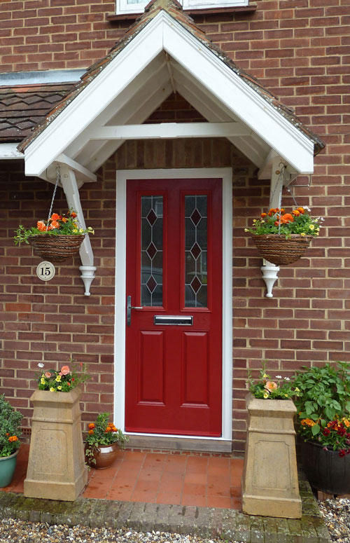 2 Panel 2 Square Drop Diamond Composite Front Door in Red