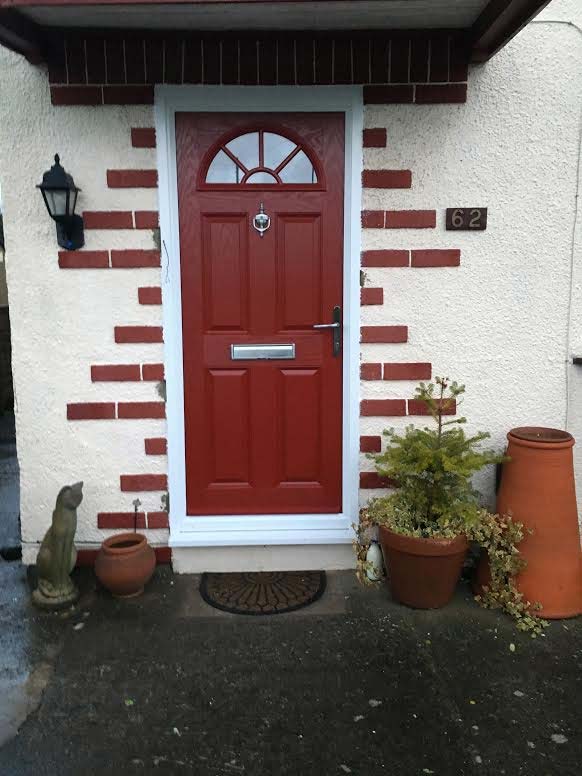 4 Panel Sunburst Composite Front Door in Read