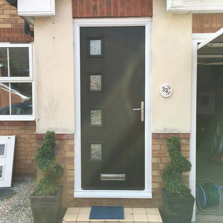 4 Square Off Set Abstract Composite Front Door in Black
