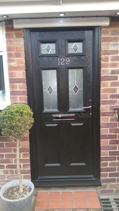 2 Panel 4 Square Classic Composite Front Door in Black Brown
