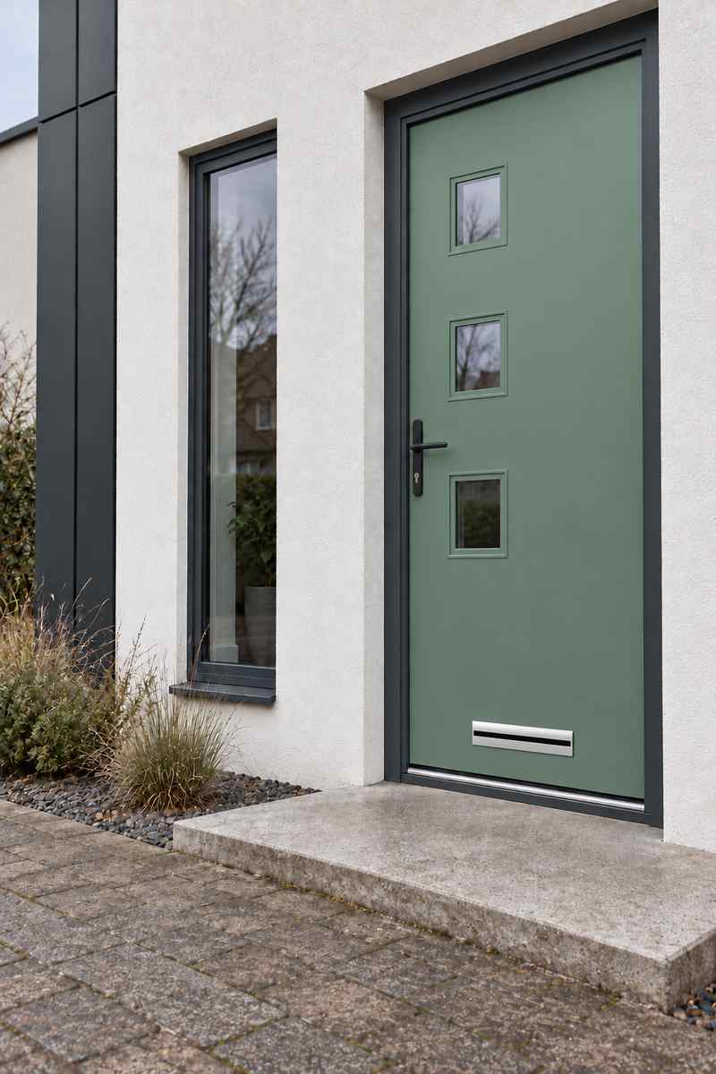Links Square 3 Offset Smooth Composite Door in Chartwell Green