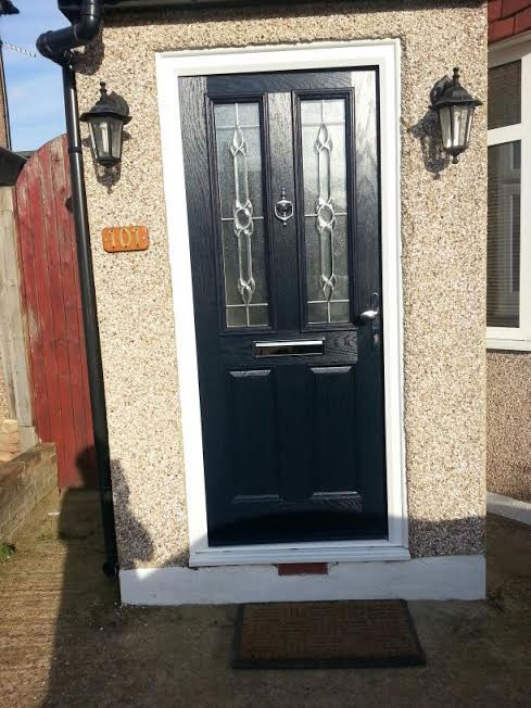 2 Panel 2 Square Crystal Bohemia Composite Front Door in Blue