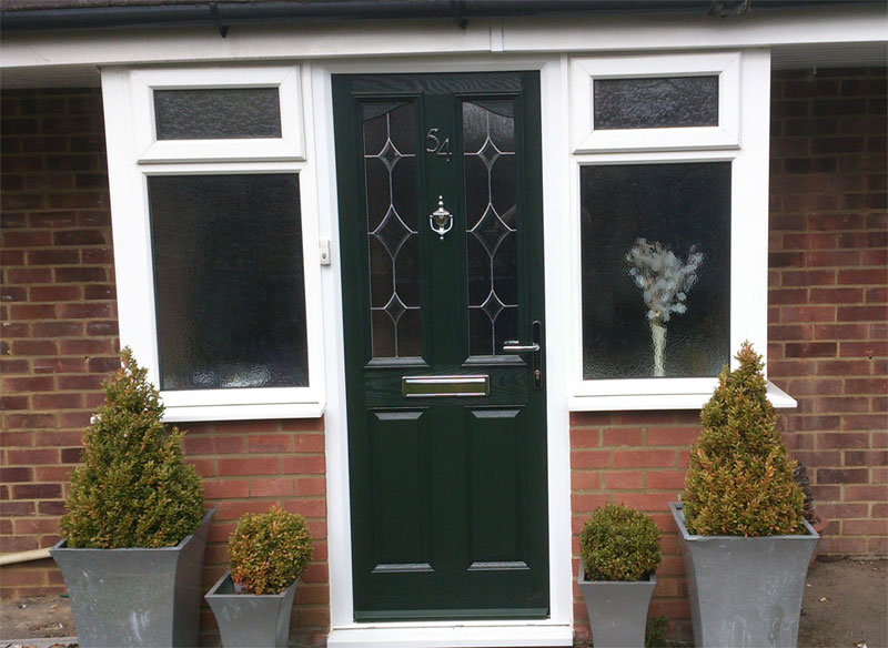 2 Panel 2 Angle Crystal Diamond Composite Front Door in Green