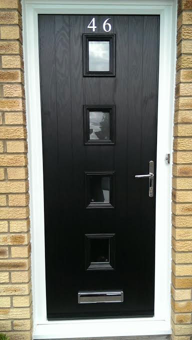 4 Square Glazed Composite Front Door in Black