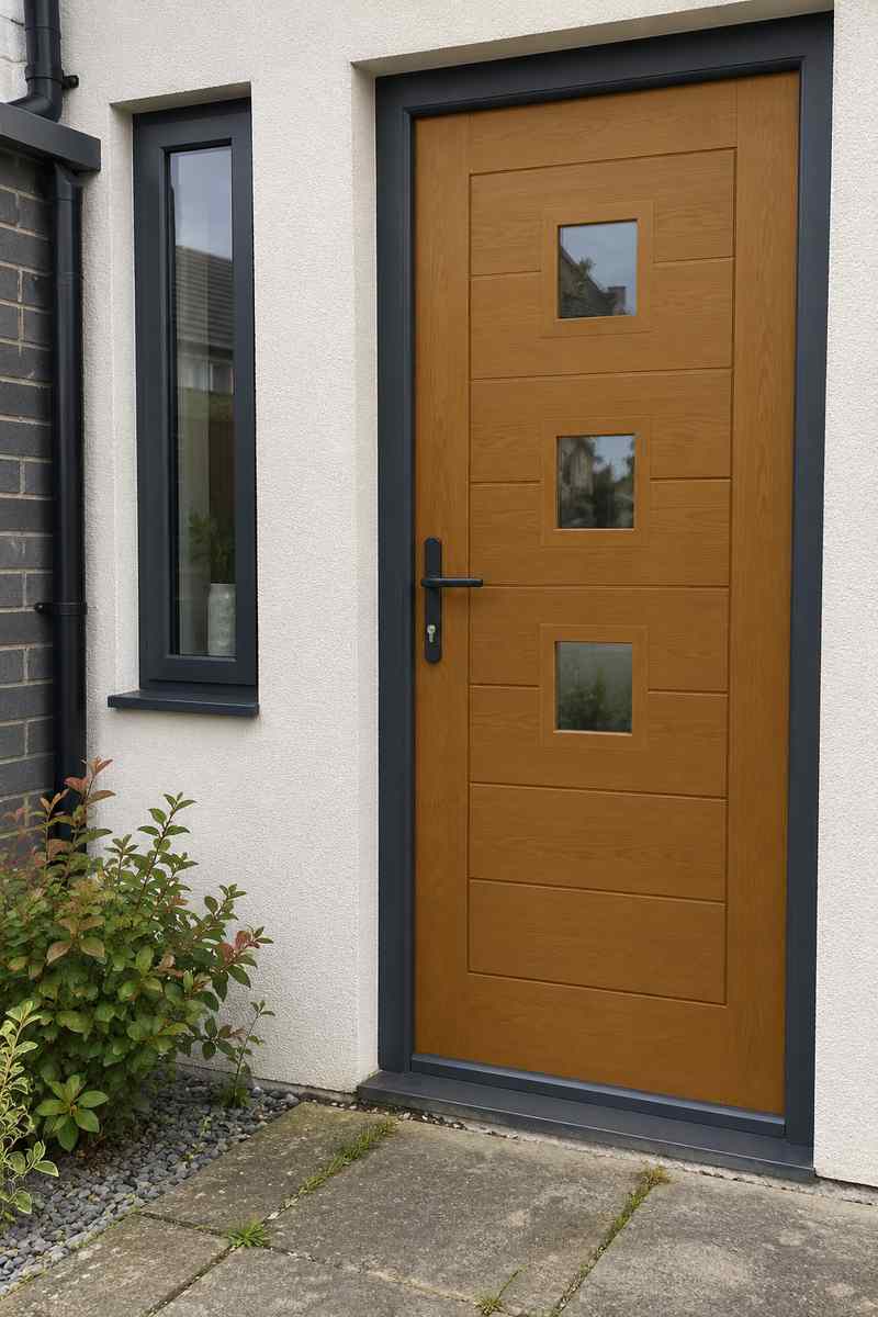 Monza 2 Square 3 Centre Composite Door in Oak
