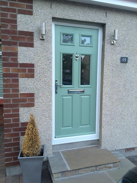 2 Panel 4 Square Glazed Composite Front Door in Chartwell Green