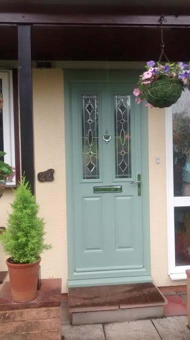 2 Panel 2 Square Zinc Art Clarity Composite Front Door in Chartwell Green