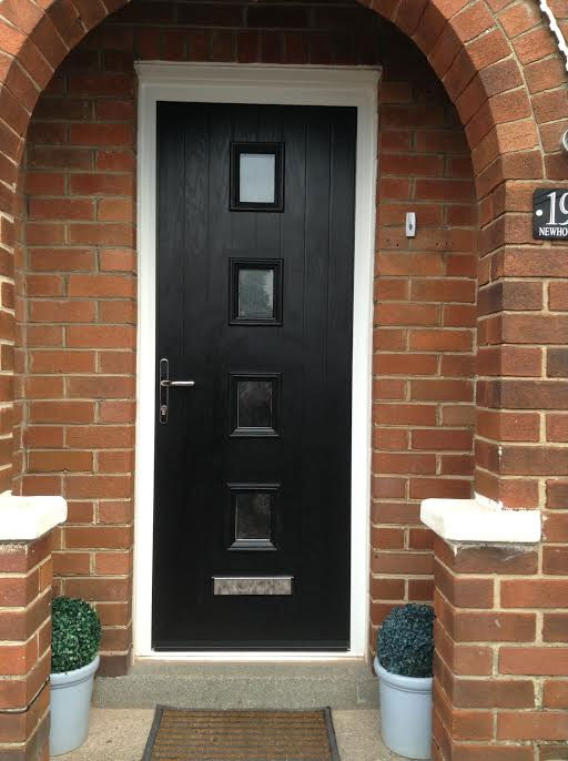 4 Square Glazed Composite Front Door in Black
