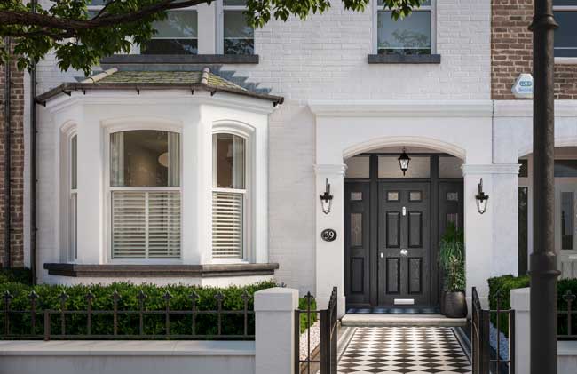 timber solid core composite door and side lights in grey
