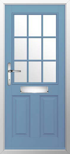 Beeston 1 Georgian Bar Glazed Solidor Composite Door in Pottery Blue
