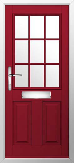 Beeston 1 Georgian Bar Glazed Solidor Composite Door in Ruby Red