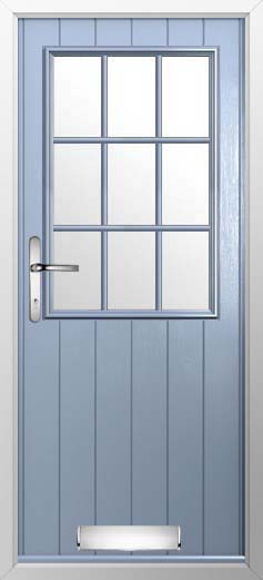 Flint Beeston Georgian Bar Glazed Solidor Composite Door in Duck Egg Blue