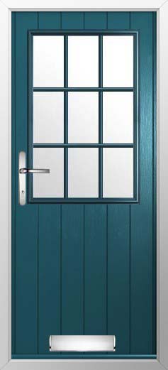 Flint Beeston Georgian Bar Glazed Solidor Composite Door in Peacock Blue