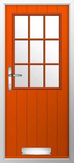 Flint Beeston Georgian Bar Glazed Solidor Composite Door in Tangerine