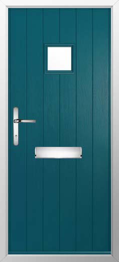 Flint Square Glazed Solidor Composite Door in Peacock Blue